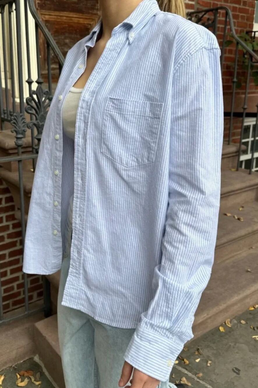 Brandy Melville Stephanie Long Sleeve Striped Button Down Shirt Blue M